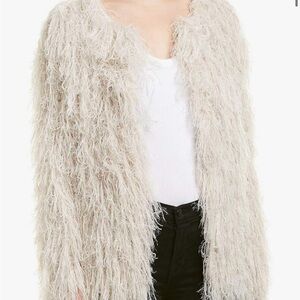 Astr Cream Shaggy Cardigan Sweater